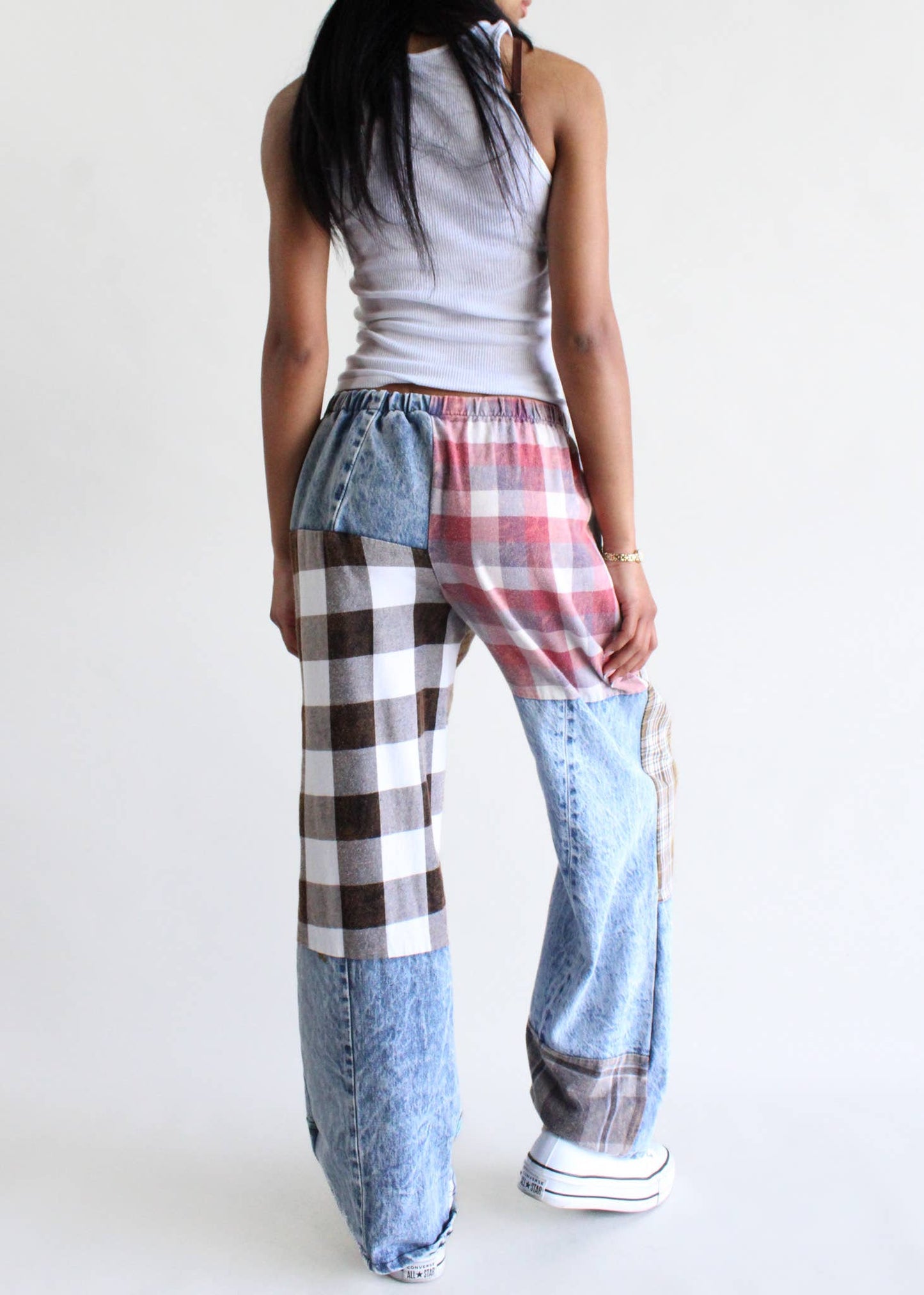 Upcycled Flannel & Denim Combo Pants