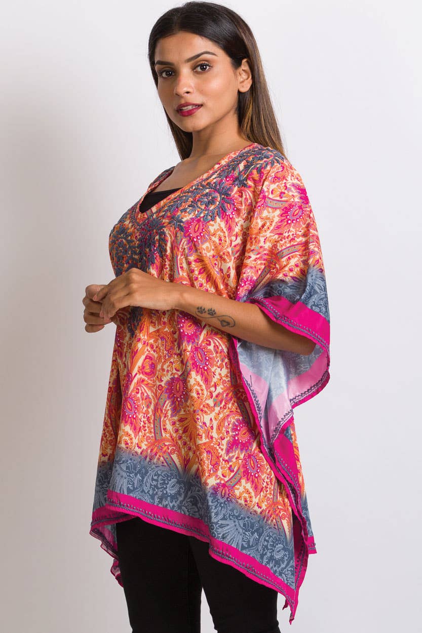 Sevya Handmade - Demira Hand Embroidered Top Orange & Fuchsia - OS
