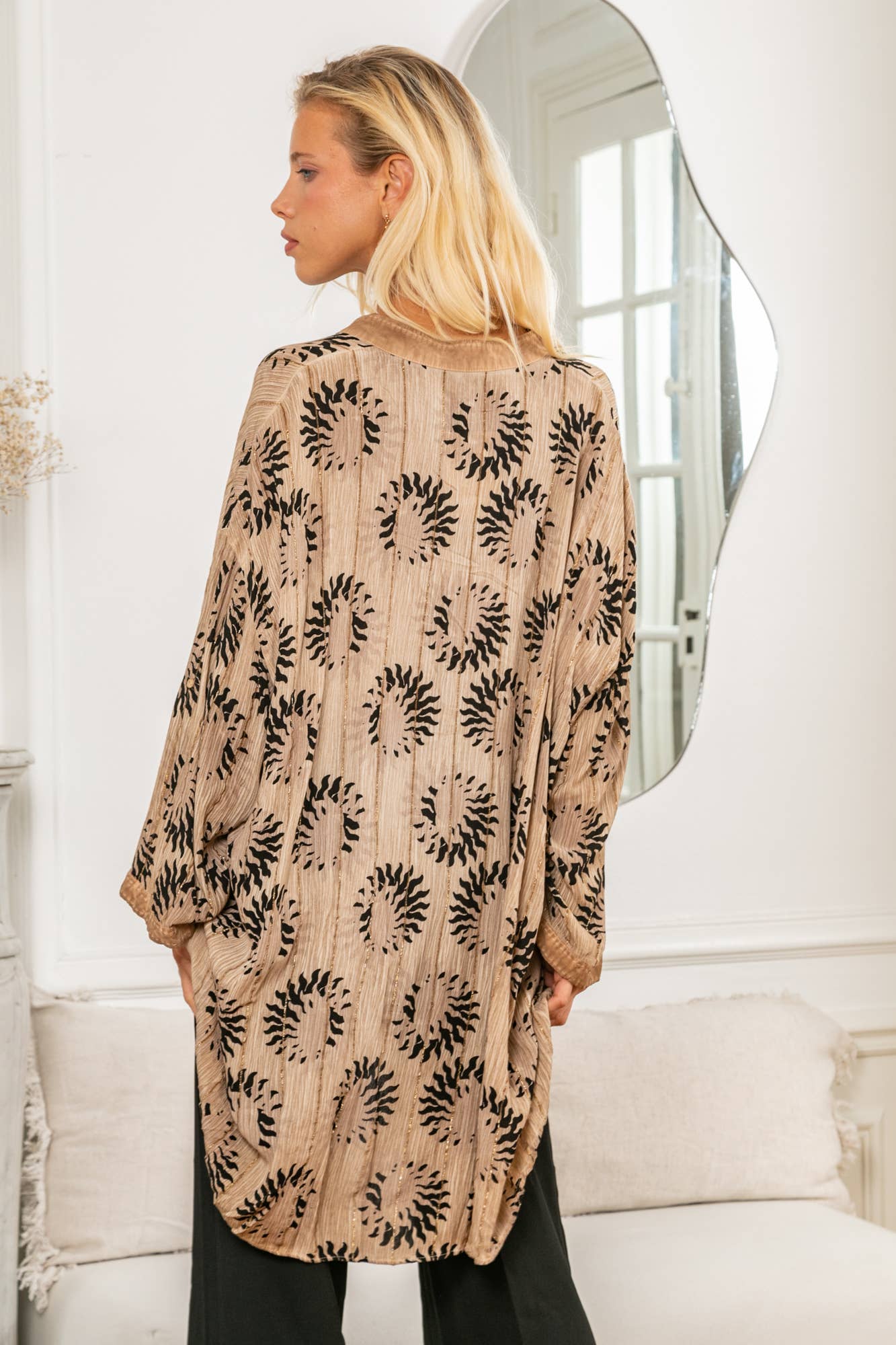 Last Queen Lurex button Tunic Dress Top Beige - OS