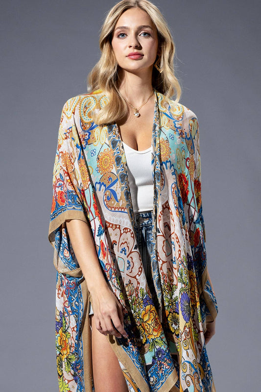 Urbanista - Gold Blue Mandala Viscose Kimono: GOLD BLUE MANDALA / OS