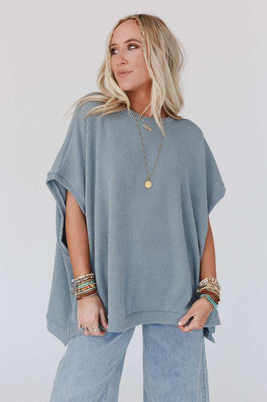 Three Bird Nest - Moon Glow Texture Knit Top - Seafoam: S