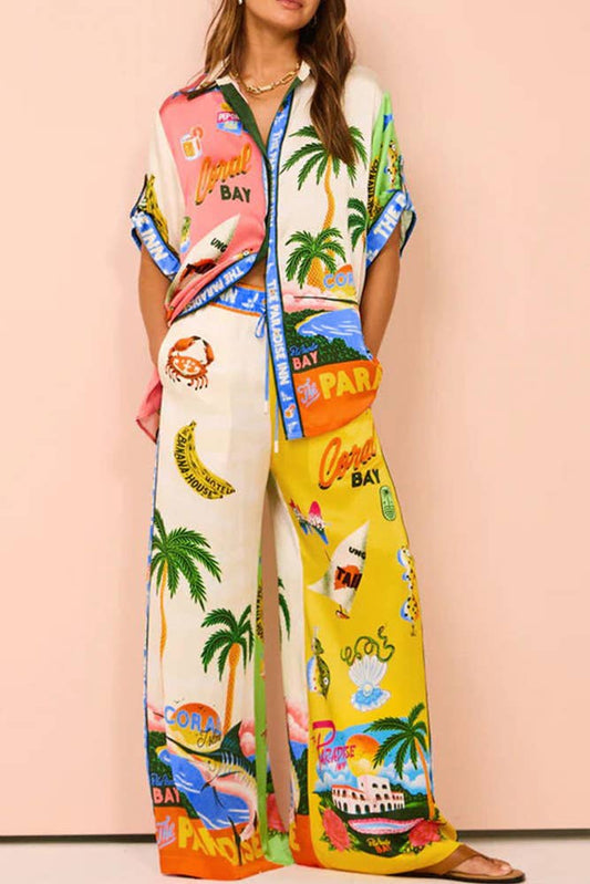 UNISHE - Summer Beach Vacation Printing 2pcs Pants Set / S