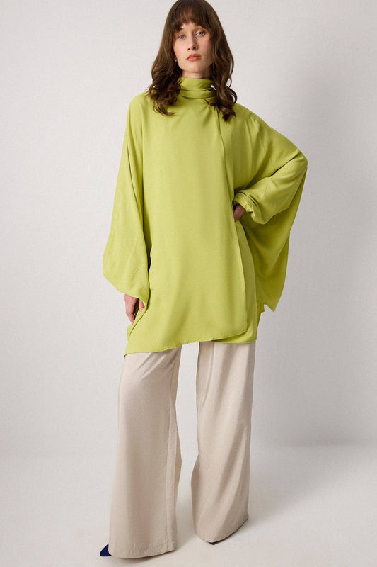 Touché Privé - DRAPED TURTLENECK VISCOSE KIMONO TOP: Olive / Standart / OS