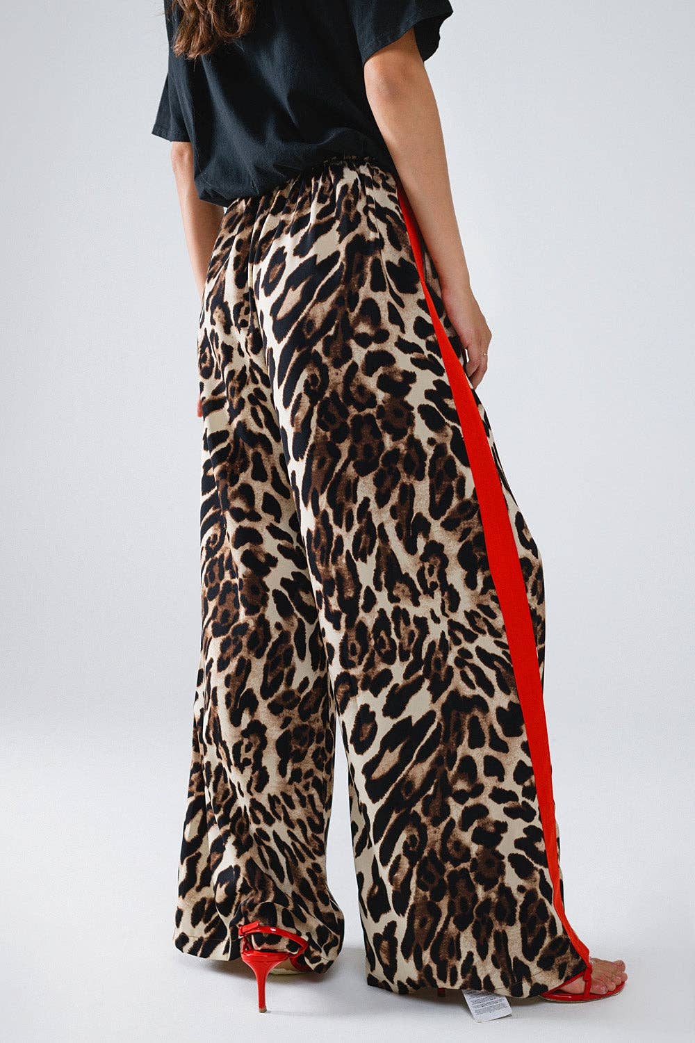 Q2 - Leopard Straight Pants With Red Stripes Down The Sides: Brown / Small