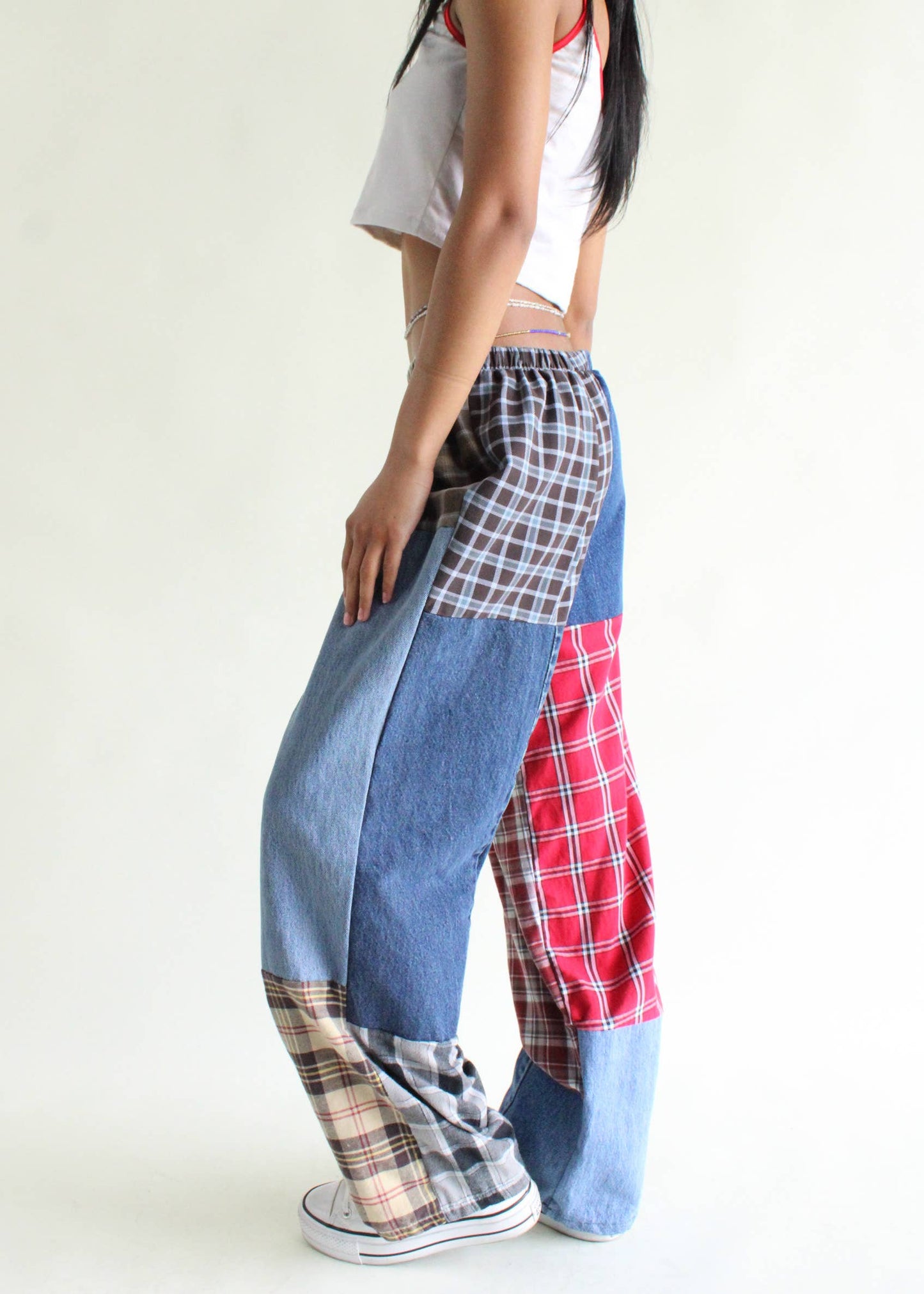 Upcycled Flannel & Denim Combo Pants
