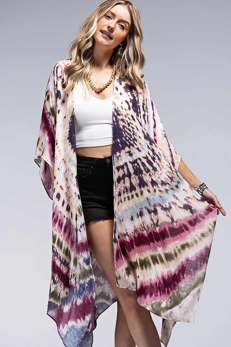 Urbanista - Tie-Dye Kimono: Maroon Multi / OS