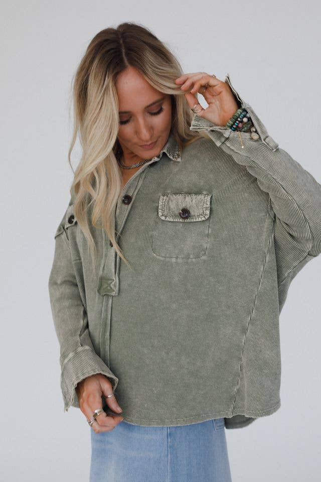 Three Bird Nest - Cool Comfort Henley Top - Olive