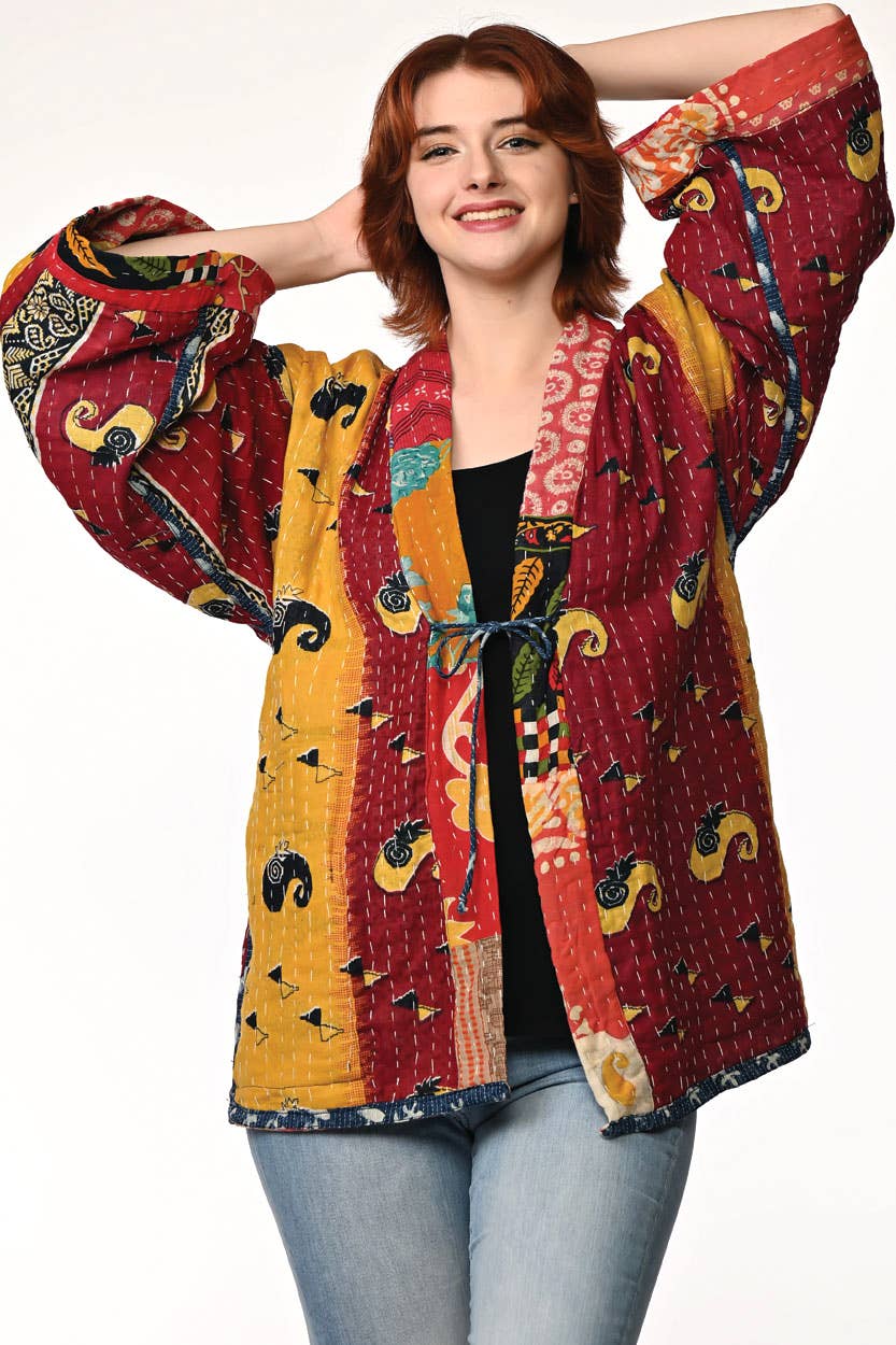 Sevya Handmade - Reversible Cotton Kantha Kimono Jacket - OS