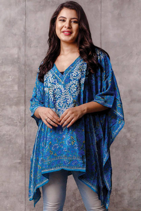 Sevya Handmade - Blue Demira Hand Embroidered Top - OS