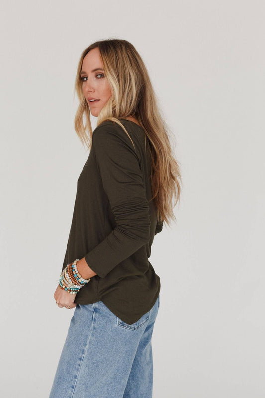 Three Bird Nest - Ryder Long Sleeve Bralette Tee - Olive