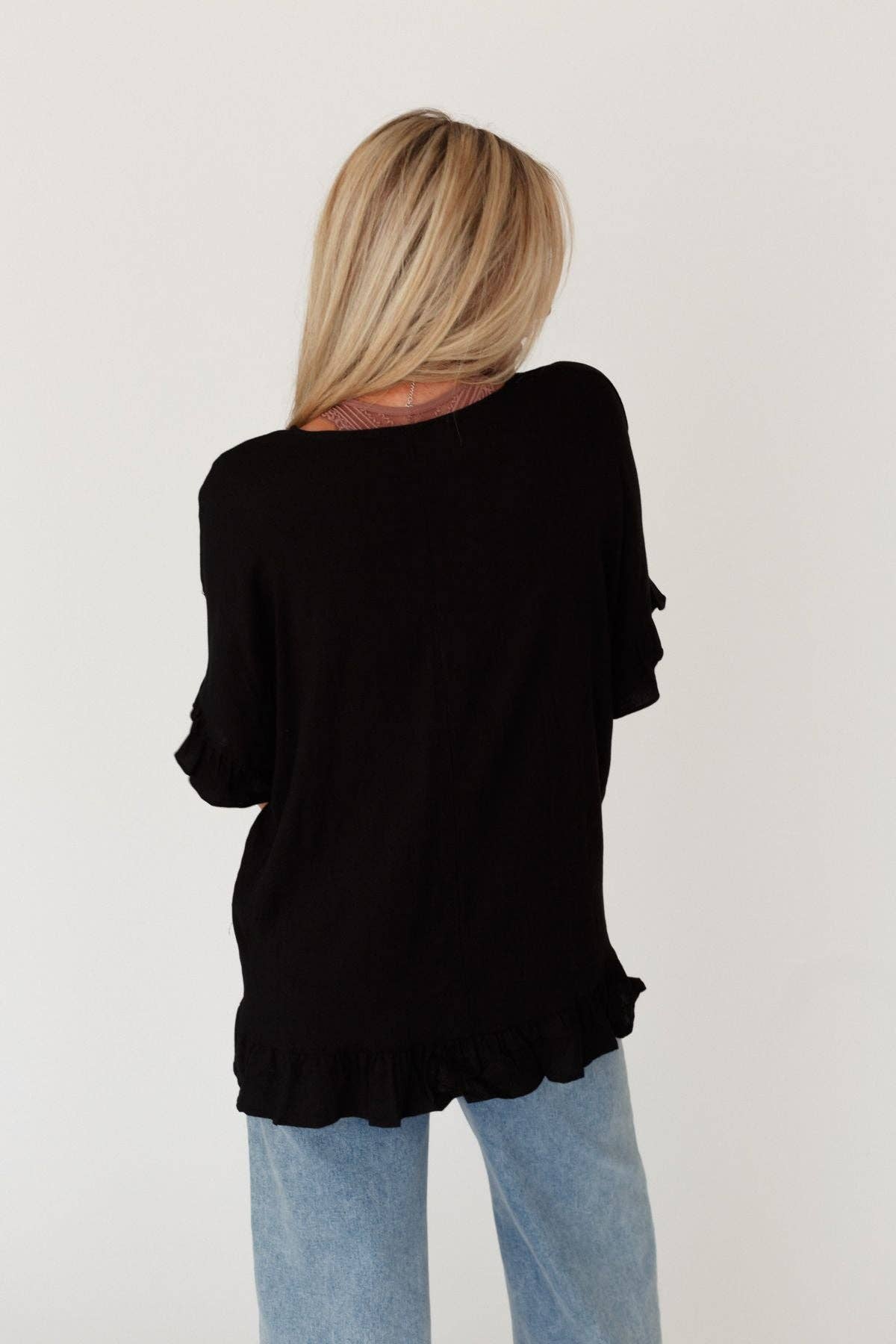 Three Bird Nest - Let Me Be Ruffled Top - Black