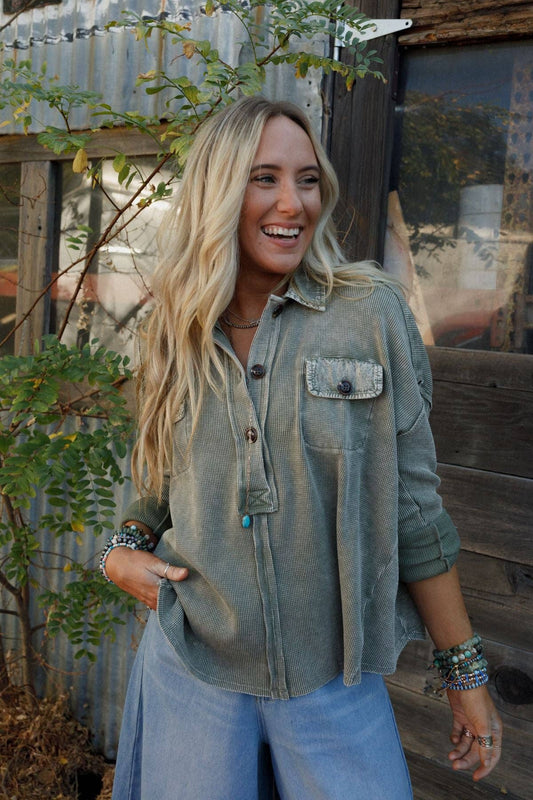 Three Bird Nest - Cool Comfort Henley Top - Olive