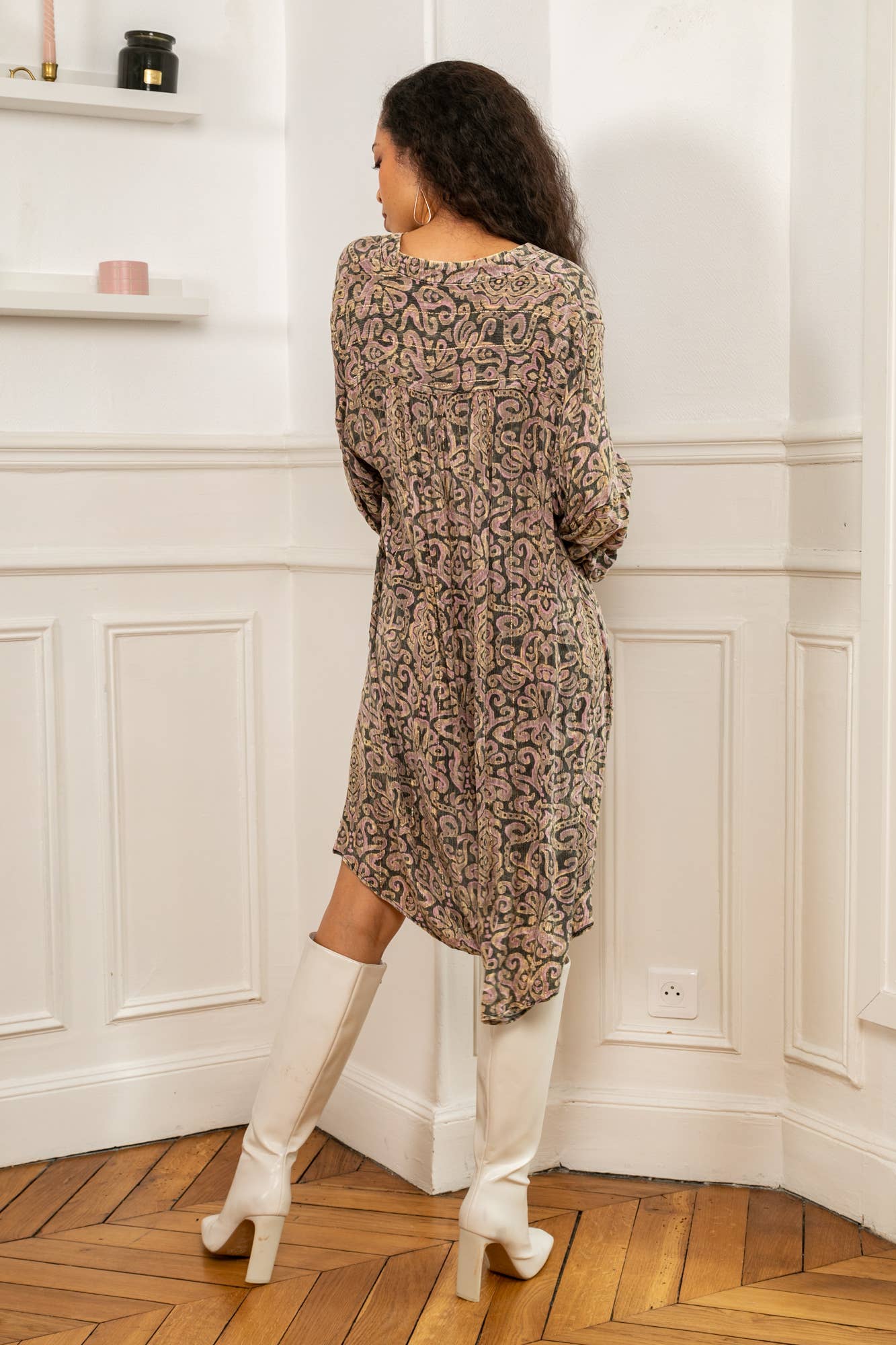 Last Queen Lurex button Tunic Dress Top Pink - OS