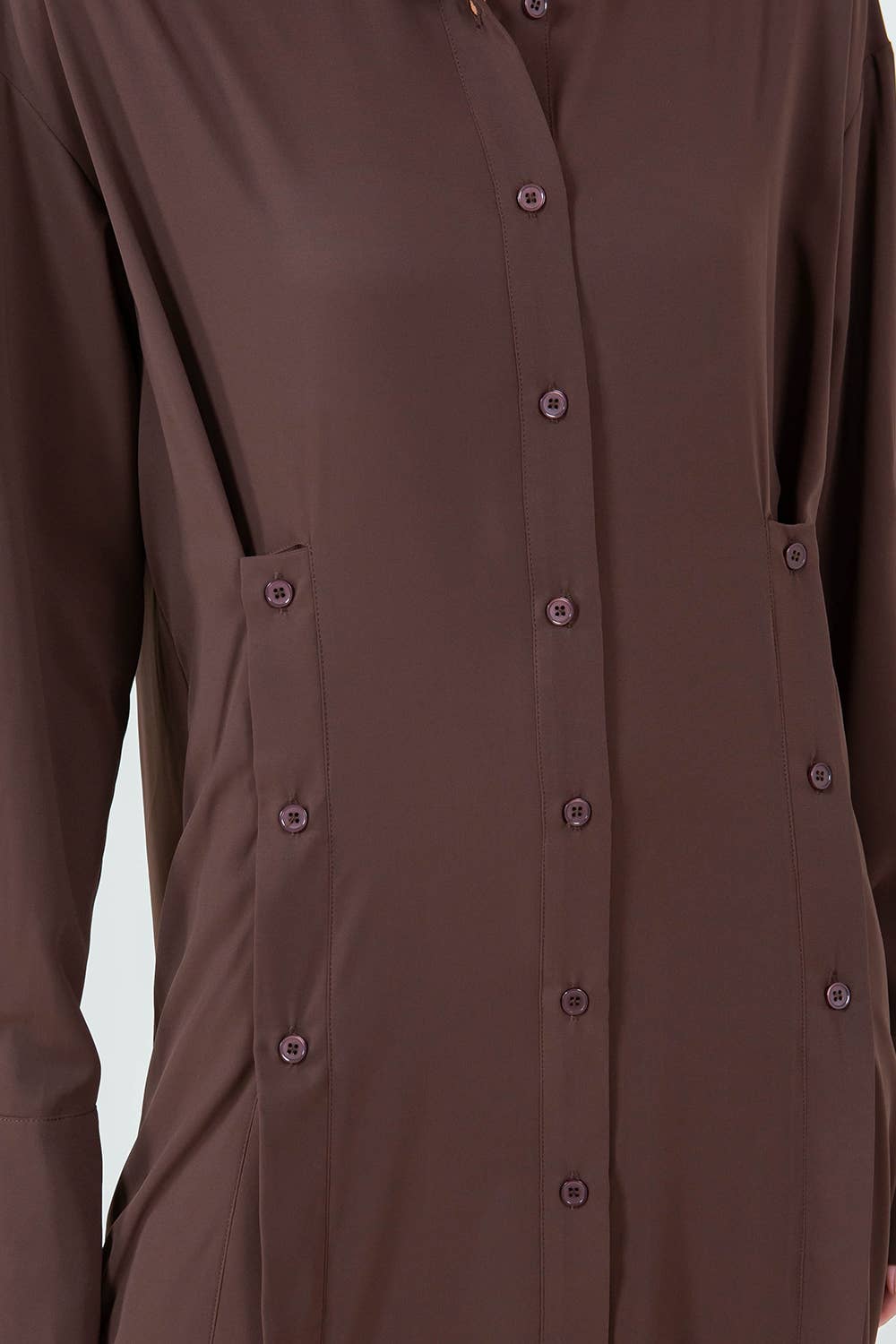 Whiteroom+Cactus - PLEATING DETAILED MULTI BUTTON WEAR SHIRT DRESS - BROWN: Brown / L