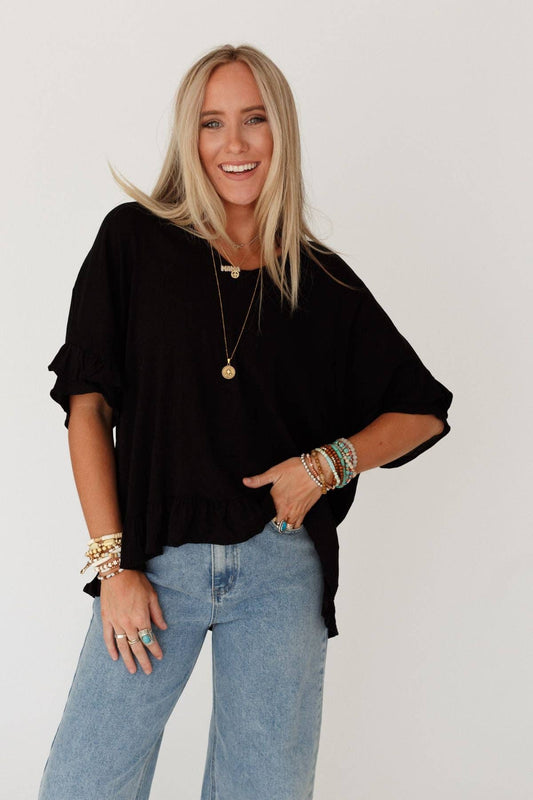 Three Bird Nest - Let Me Be Ruffled Top - Black