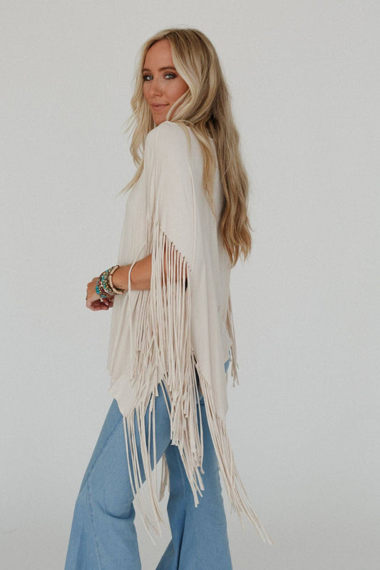 Three Bird Nest - Western Showstopper Fringe Top - Oat: S