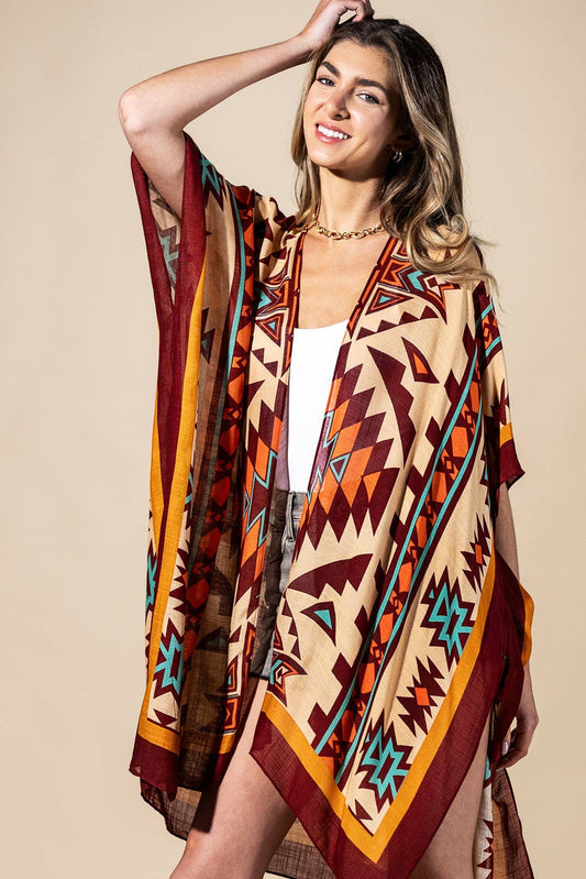 Urbanista - Southwest Sol Viscose Kimono: Ethnic Burgundy / OS