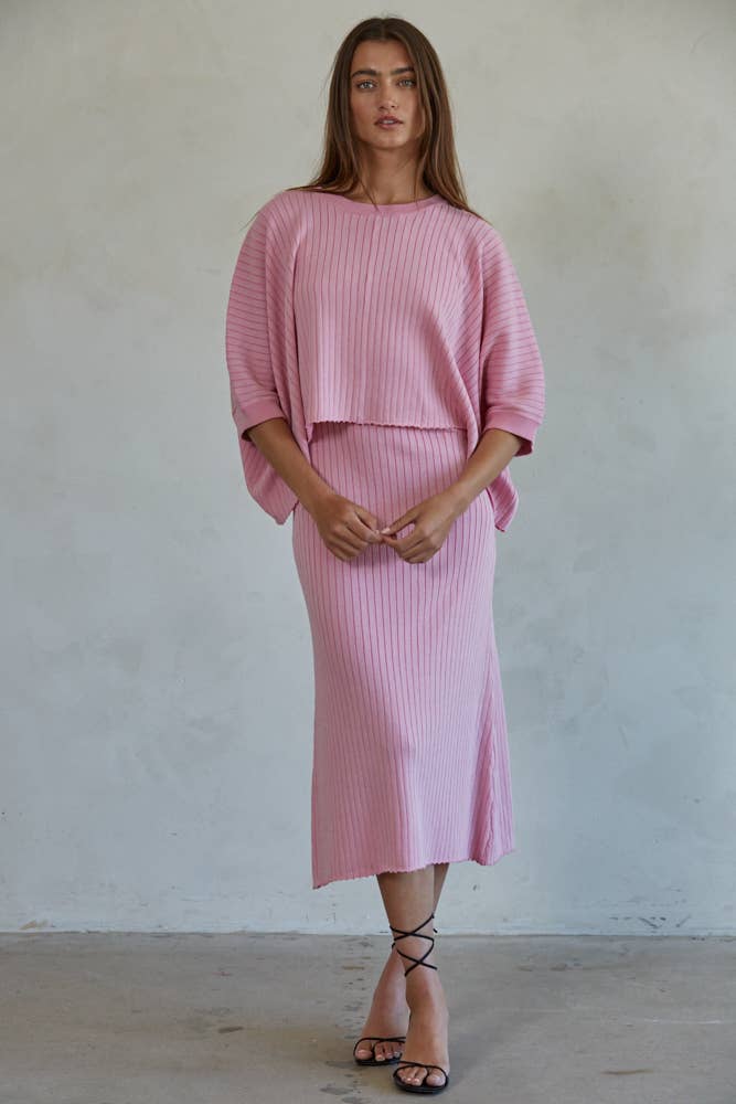 By Together - L4645 | Knit Sweater Cami Maxi Dress: Blue Grey / M