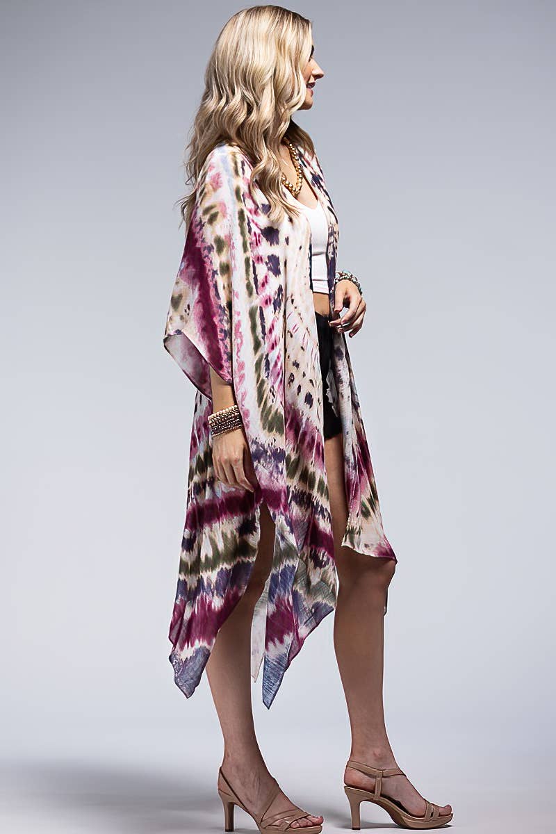 Urbanista - Tie-Dye Kimono: Maroon Multi / OS