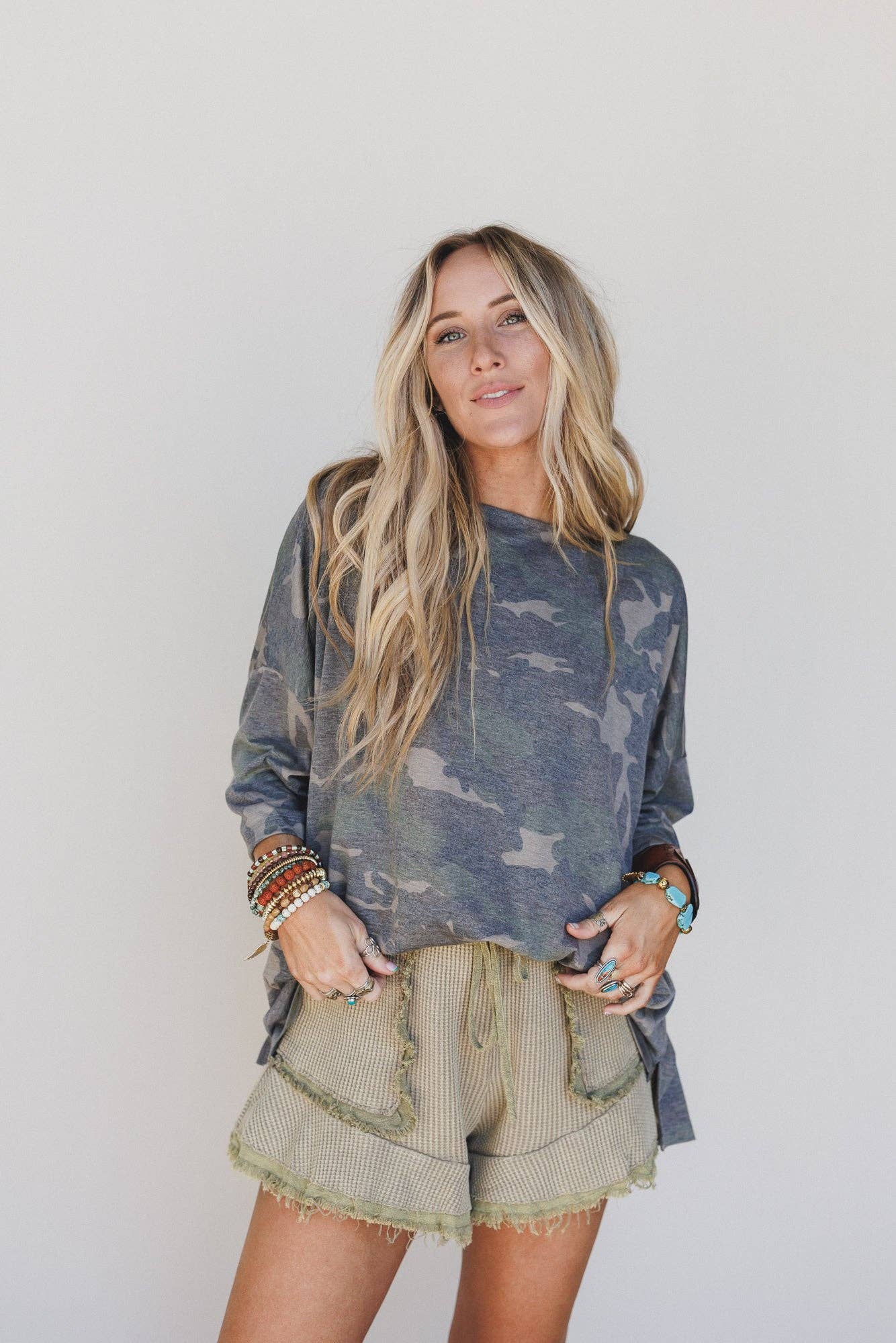 Three Bird Nest - Country Girl Camo Top - Olive: Green / M