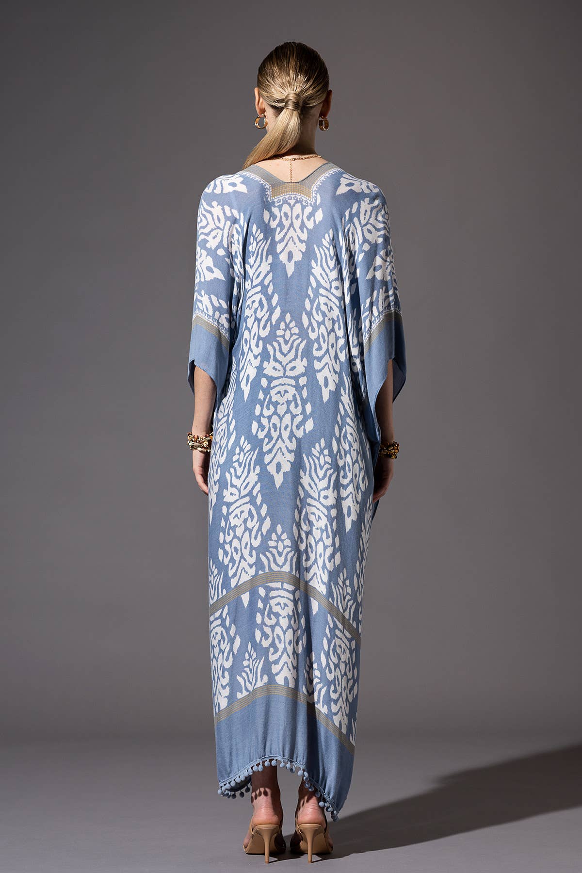 Urbanista - Damask Print Kimono with Sleeves: Mustard / OS