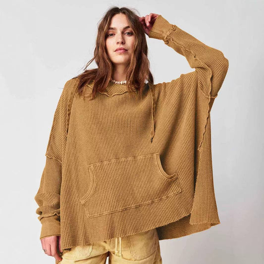 Dipped Shop - Solid Color Loose Split Hooded Sweatshirt MUSTARD