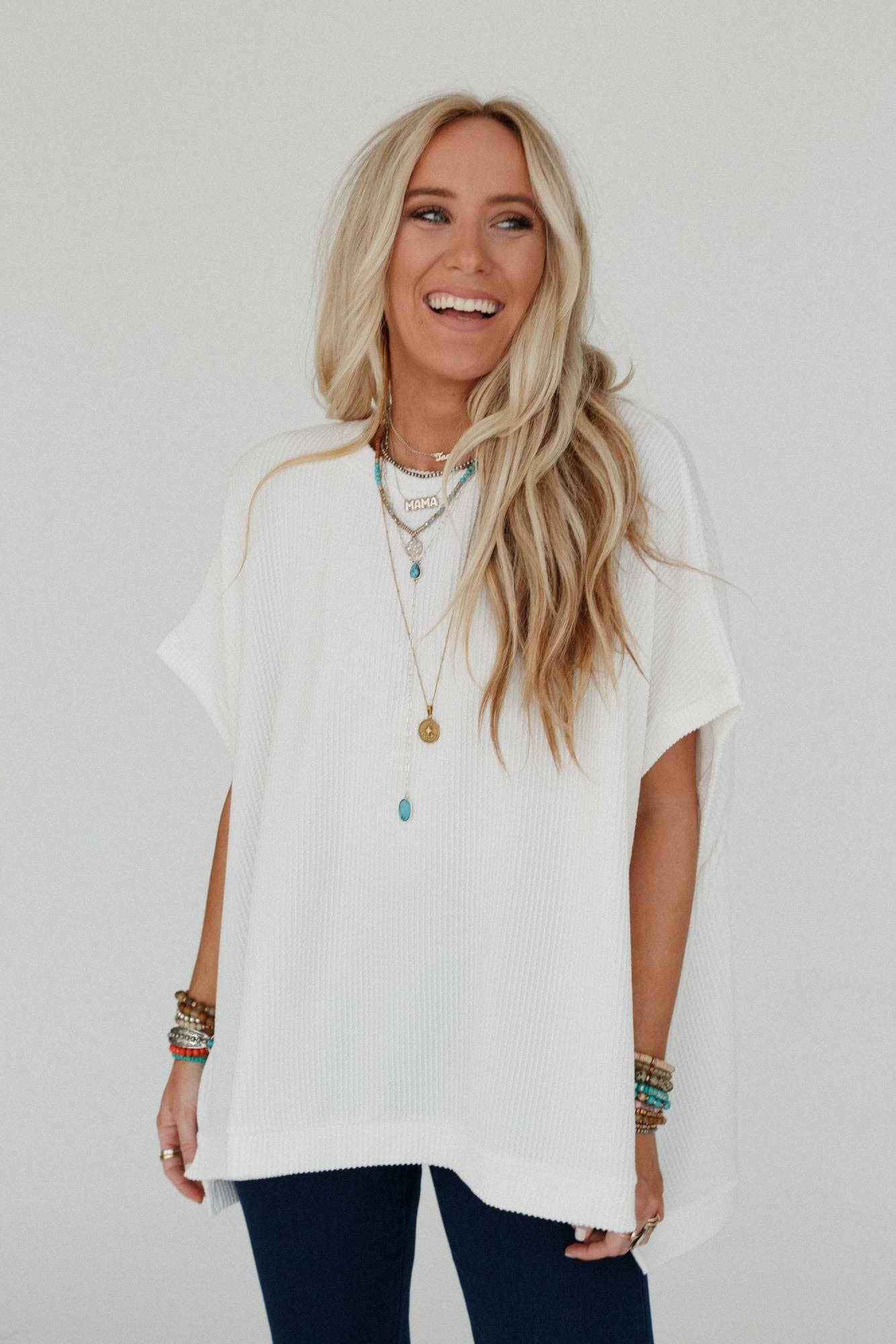 Three Bird Nest - Moon Glow Texture Knit Top - Off White