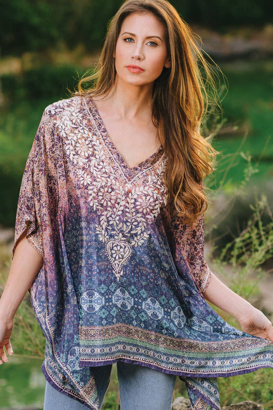 Sevya Handmade - Demira Hand Embroidered Top Lavender & Blue - OS