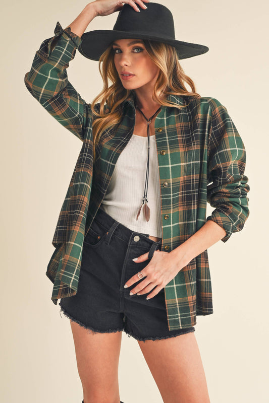 AEMI + CO - 8324DN Katie Flannel Shirt 6: Green / Contemporary