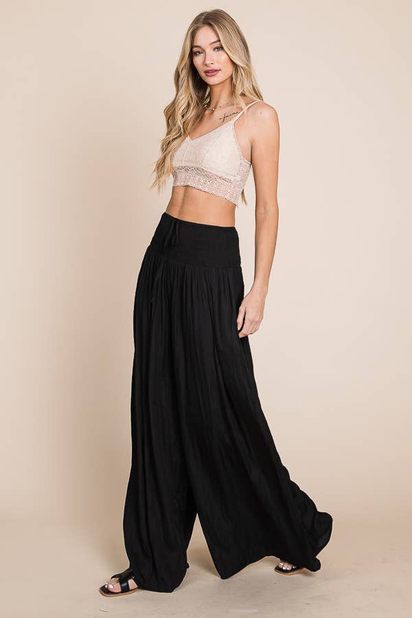 JADE BY JANE - Ruched waist wide resort pants: BROWN