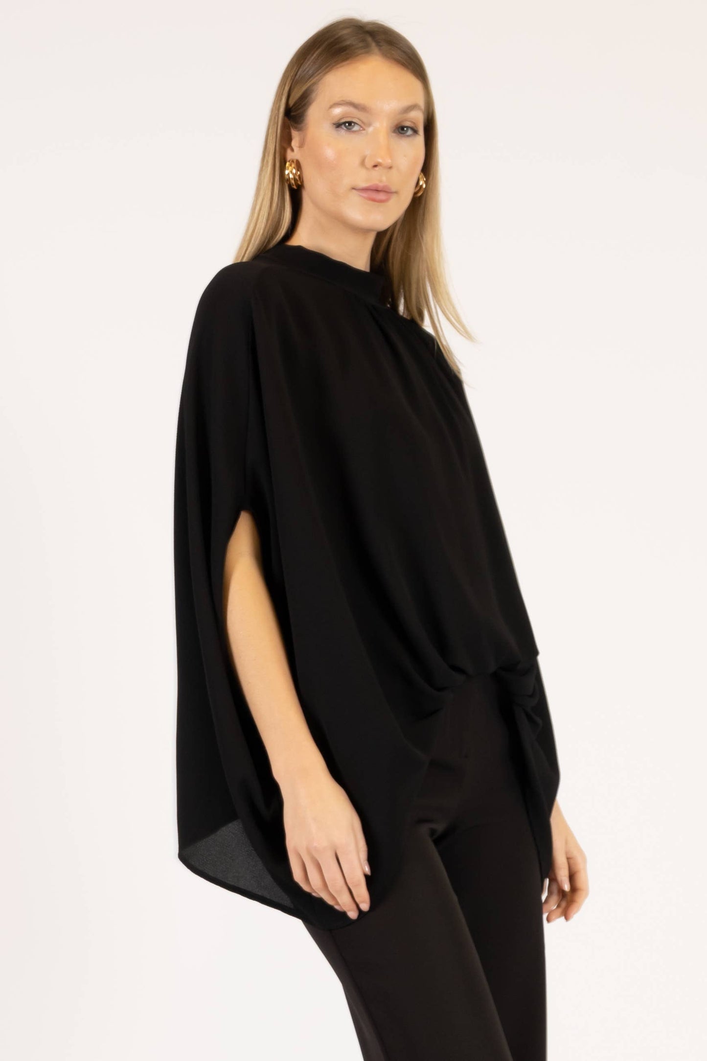 Before You Collection - Crepe Mock Neck Top: Black