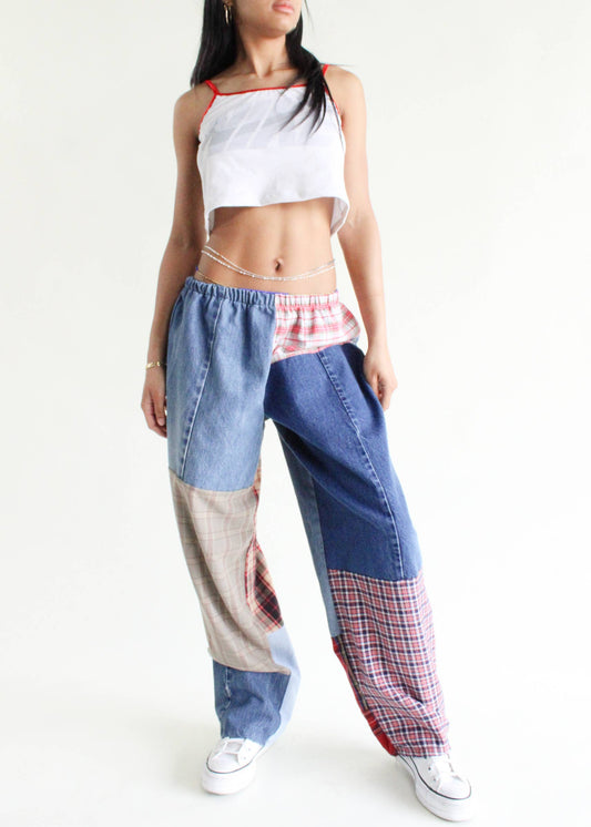 Upcycled Flannel & Denim Combo Pants
