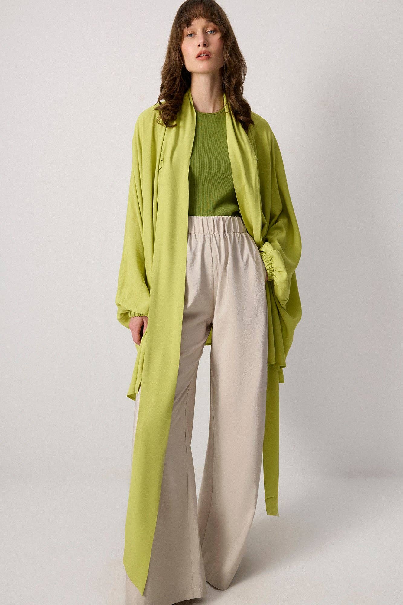 Touché Privé - DRAPED TURTLENECK VISCOSE KIMONO TOP: Olive / Standart / OS