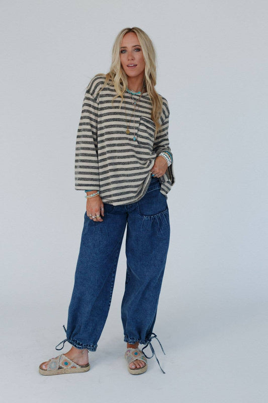 Three Bird Nest - Endless Love Striped Top - Charcoal