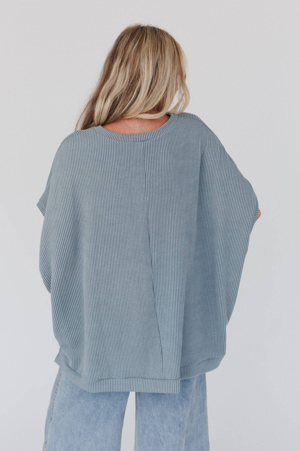 Three Bird Nest - Moon Glow Texture Knit Top - Seafoam: S
