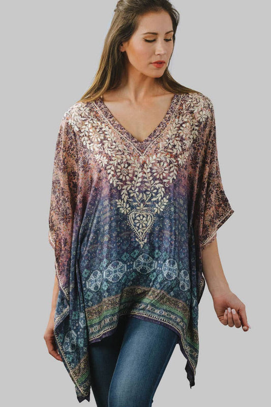 Sevya Handmade - Demira Hand Embroidered Top Lavender & Blue - OS