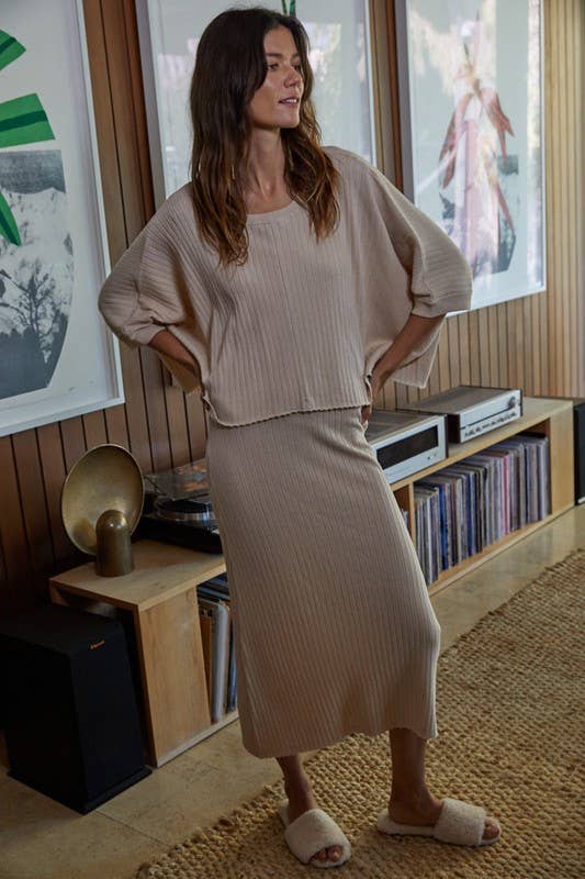 By Together - L4645 | Knit Sweater Cami Maxi Dress: Blue Grey / M