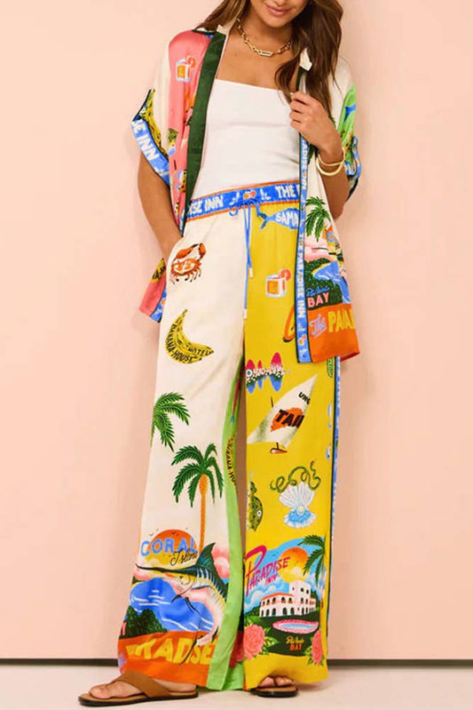 UNISHE - Summer Beach Vacation Printing 2pcs Pants Set / S