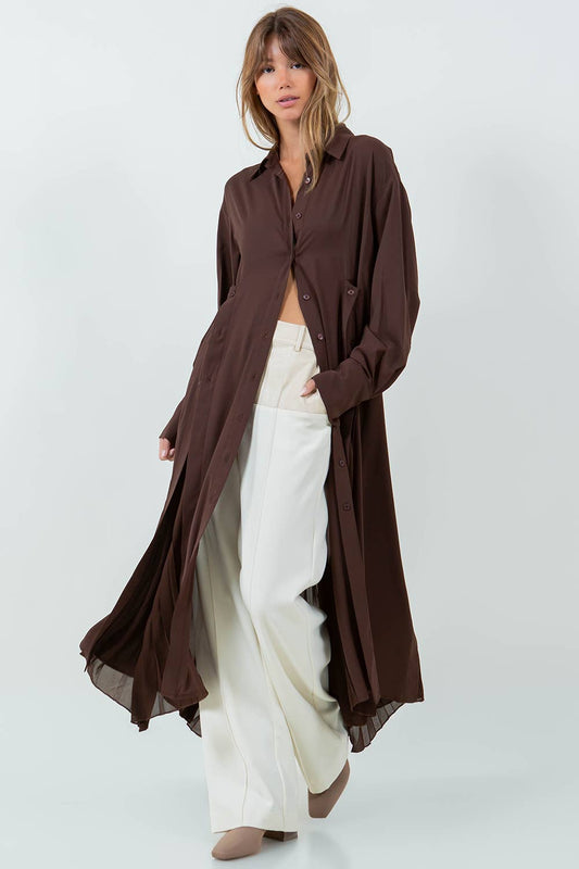 Whiteroom+Cactus - PLEATING DETAILED MULTI BUTTON WEAR SHIRT DRESS - BROWN: Brown / L