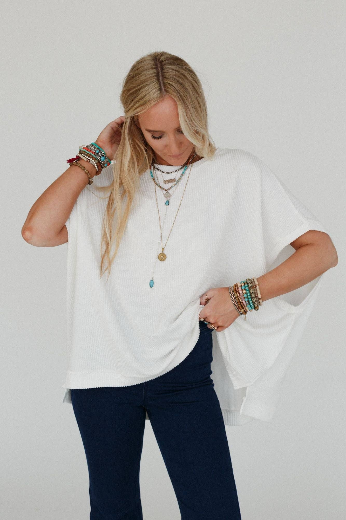 Three Bird Nest - Moon Glow Texture Knit Top - Off White