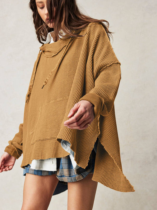 Dipped Shop - Solid Color Loose Split Hooded Sweatshirt MUSTARD