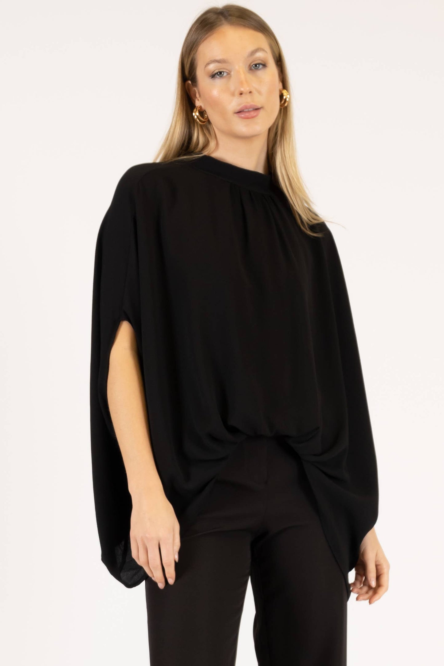 Before You Collection - Crepe Mock Neck Top: Black