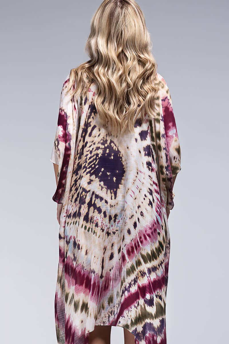 Urbanista - Tie-Dye Kimono: Maroon Multi / OS