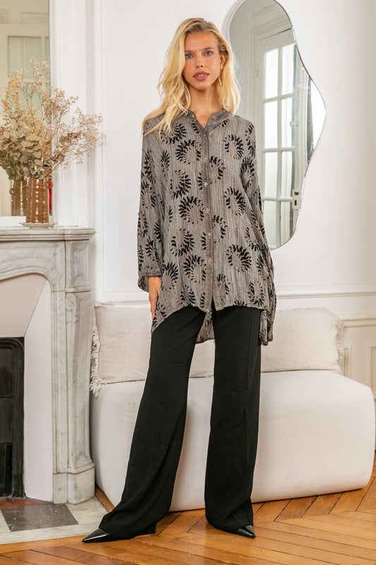 Last Queen Lurex button Tunic Dress Top Light grey - OS