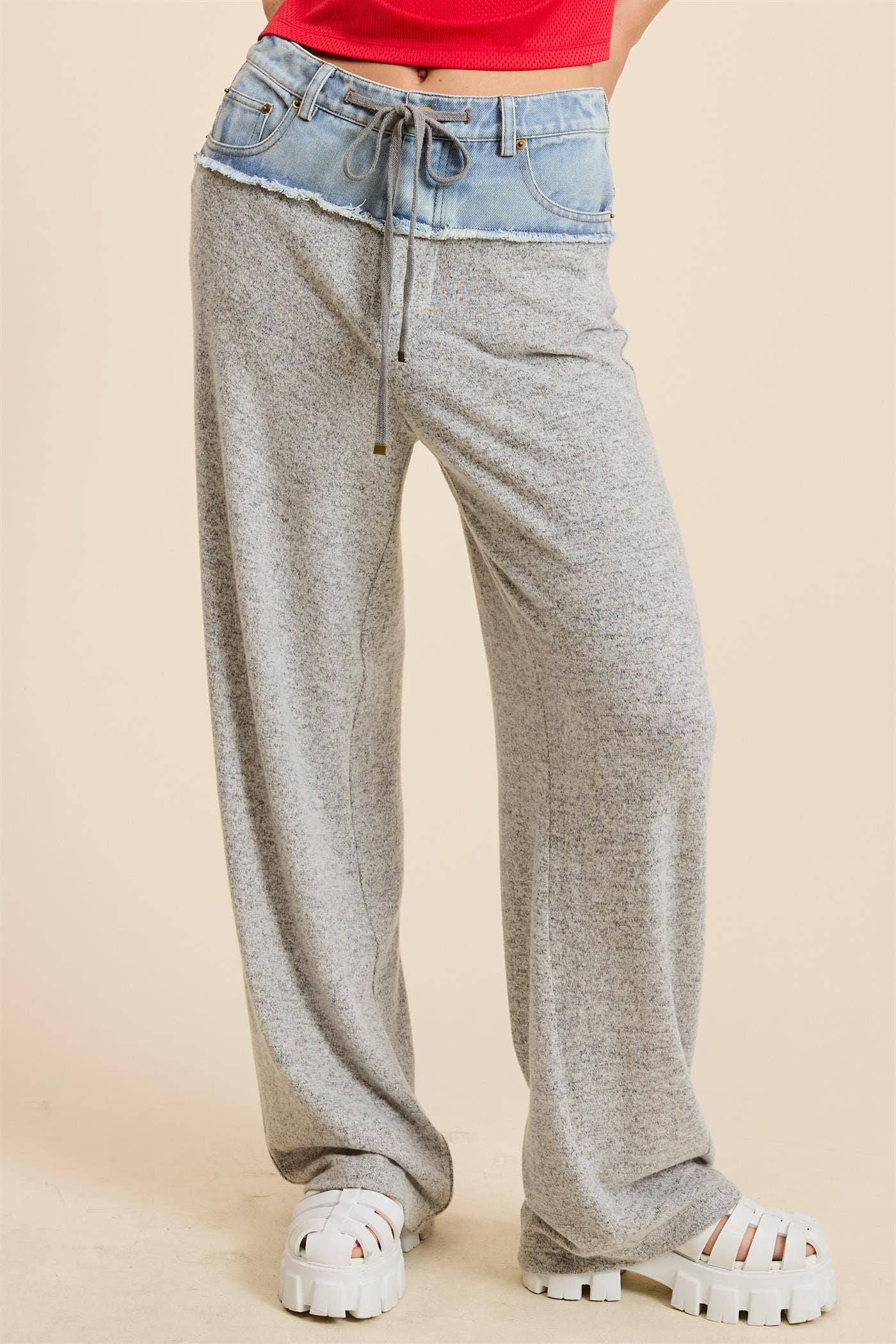 Mimosa - Womens Trendy Denim Waistband Comfy Jogger Sweatpants: DIVE / M