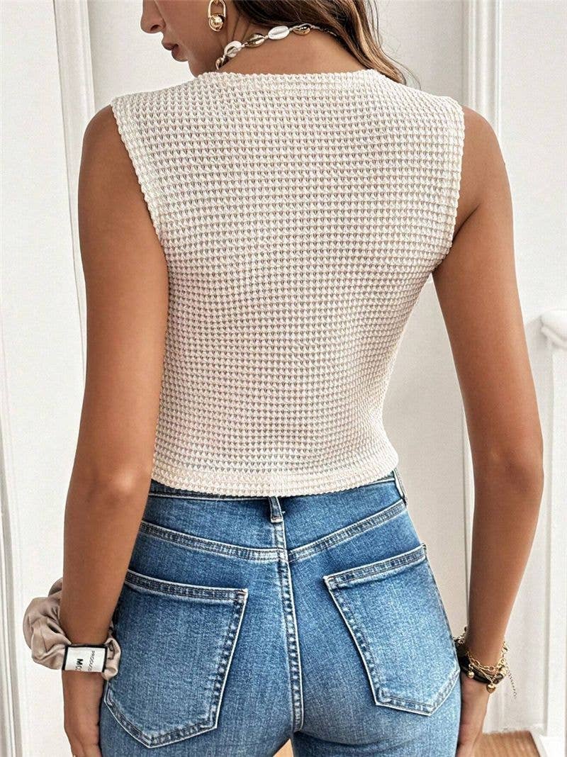 Rosa Clothing - Textured waistcoat Buttoned tank top vest : Beige