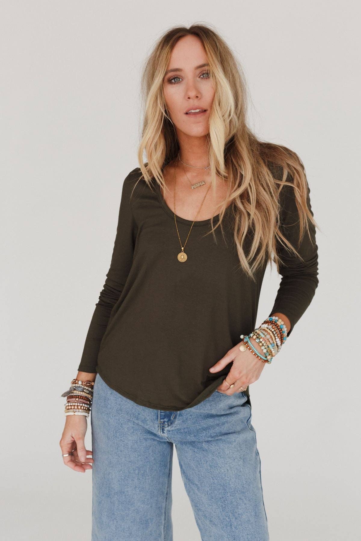 Three Bird Nest - Ryder Long Sleeve Bralette Tee - Olive