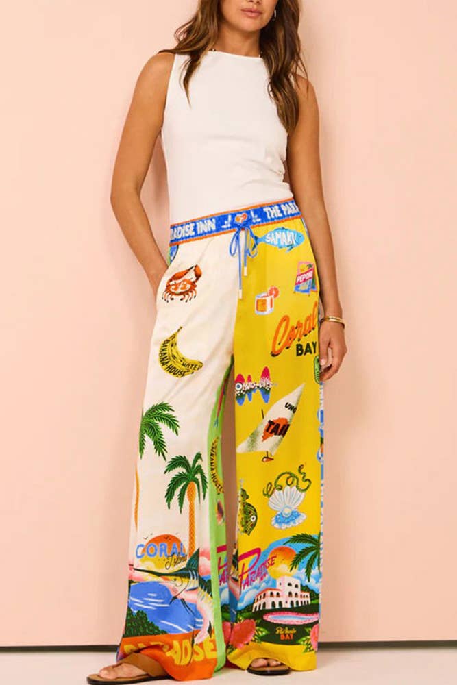 UNISHE - Summer Beach Vacation Printing 2pcs Pants Set / S