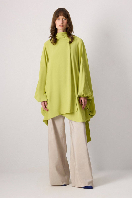 Touché Privé - DRAPED TURTLENECK VISCOSE KIMONO TOP: Olive / Standart / OS