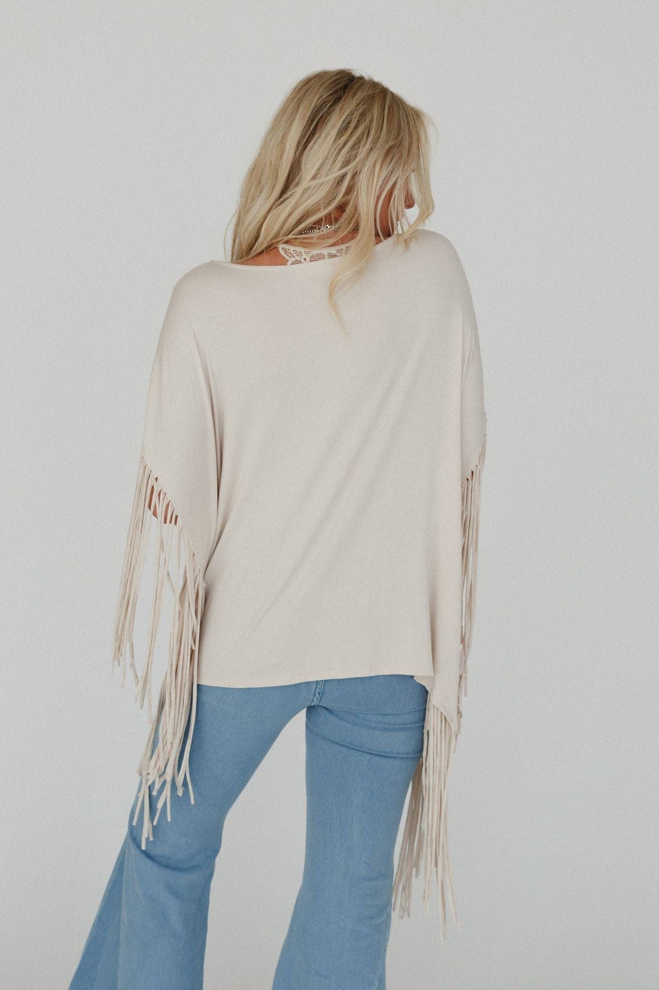 Three Bird Nest - Western Showstopper Fringe Top - Oat: S